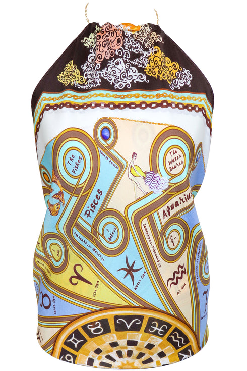Patti "Zodiac III" Reversible Silk Scarf Halter Top